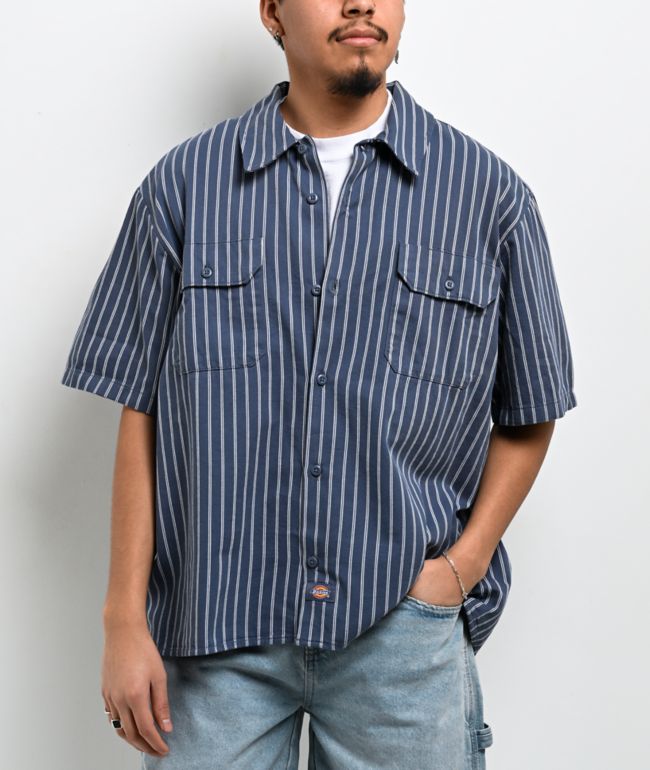 Dickies Worn-In White & Blue Work Shirt - Dickies