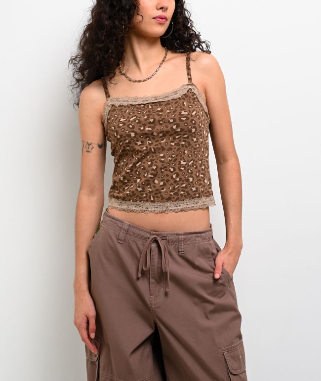 Freeworld Evelyn Lace Cheetah Brown Crop Tank Top | Zumiez