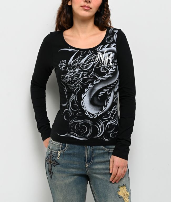 Ninth Hall Fawn Dragon Black Long Sleeve T-Shirt - Ninth Hall