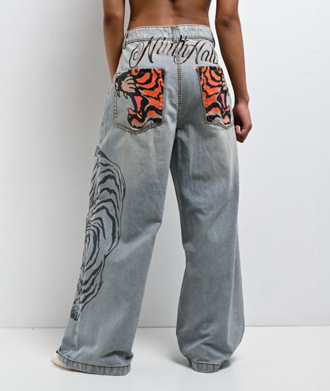 Ninth Hall Trina Growl Wide Leg Blue Wash Jeans - Ninth Hall