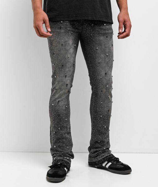 American Stitch Rhinestone Grey Wash Bootcut Jeans - American Stitch