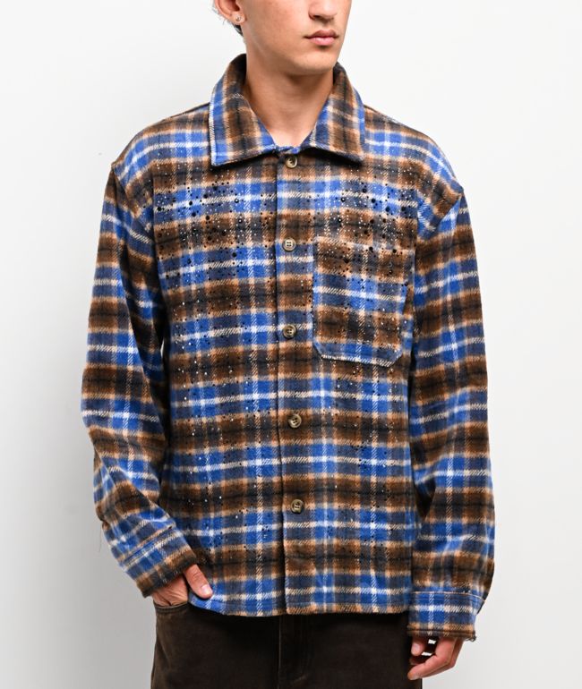 American Stitch Rhinestone Blue & Brown Flannel Shirt - American Stitch