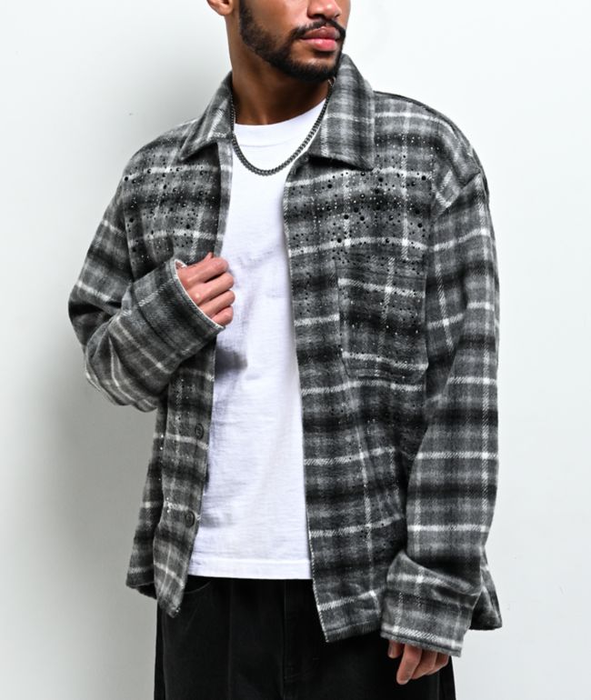 American Stitch Rhinestone Grey Flannel Shirt - American Stitch