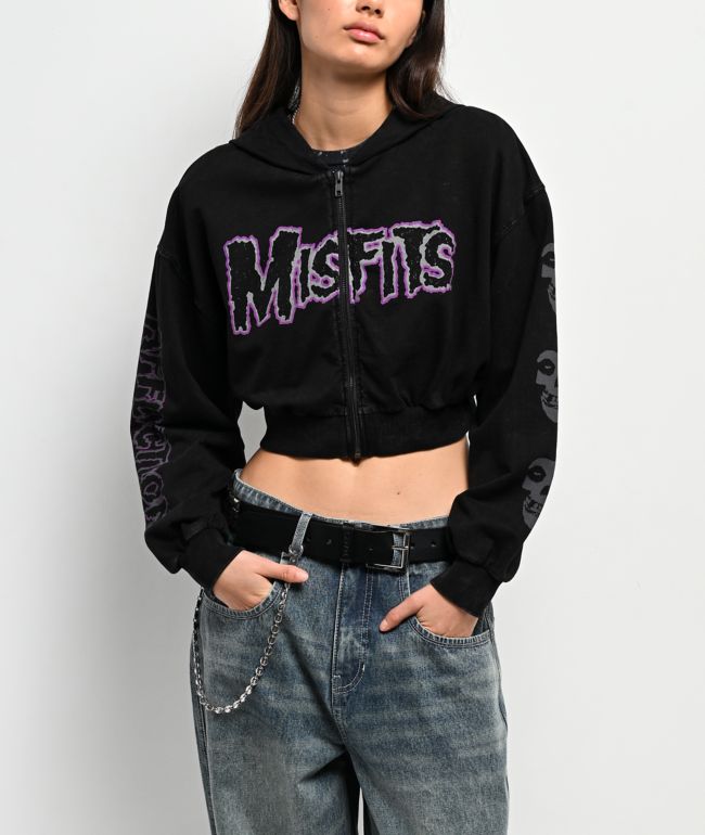 Affliction x Misfits Crypt Black Crop Zip Hoodie | Zumiez