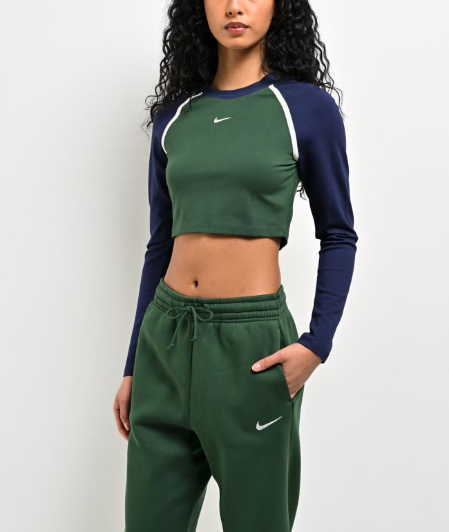 Nike Sportswear Street Green & Blue Long Sleeve Crop T-Shirt - Nike