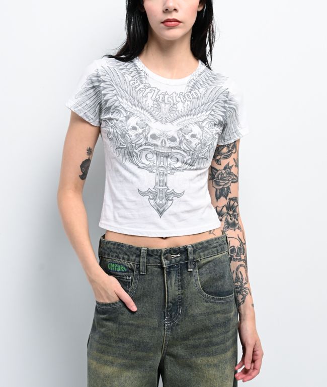 Affliction Elusive Afterlife White Crop T-Shirt - Affliction
