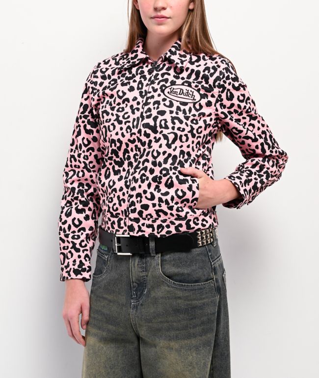 Von Dutch Leopard Print Pink Work Jacket - Von Dutch