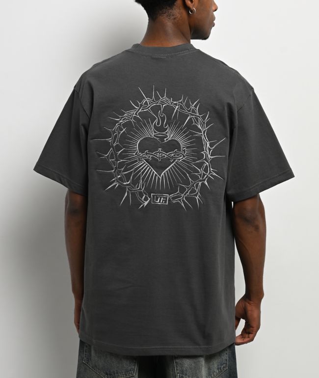 Learn To Forget Sacred Heart Embroidered Grey T-Shirt - LTF