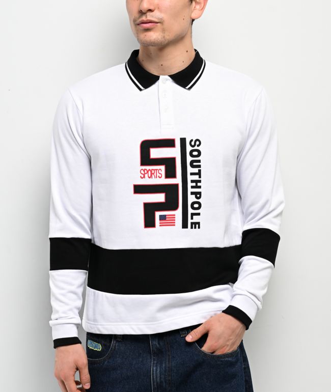 Southpole Logo White Long Sleeve Polo Shirt - Southpole