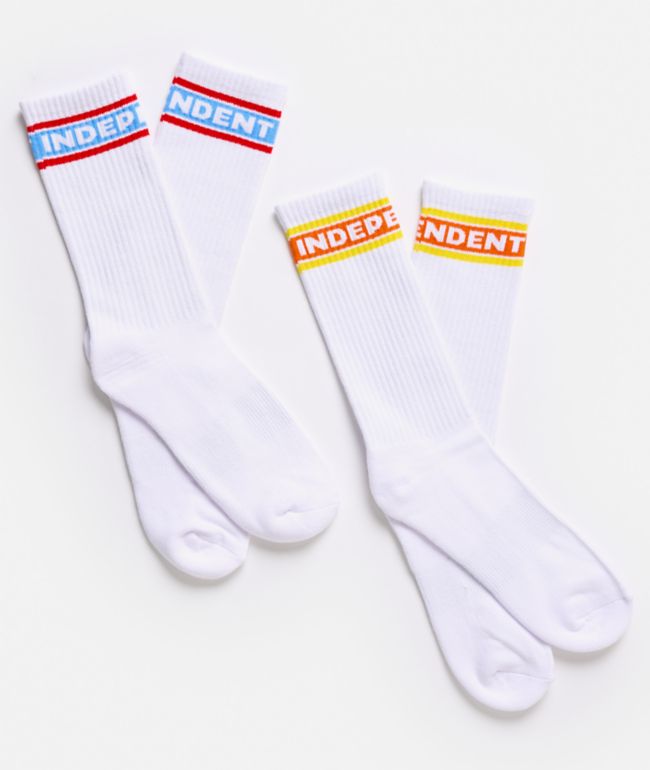 Independent Bar Logo 2 Pack White Crew Socks - Independent