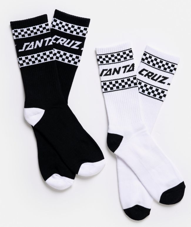 Santa Cruz Drift Script 2 Pack Black & White Crew Socks - Santa Cruz Skate