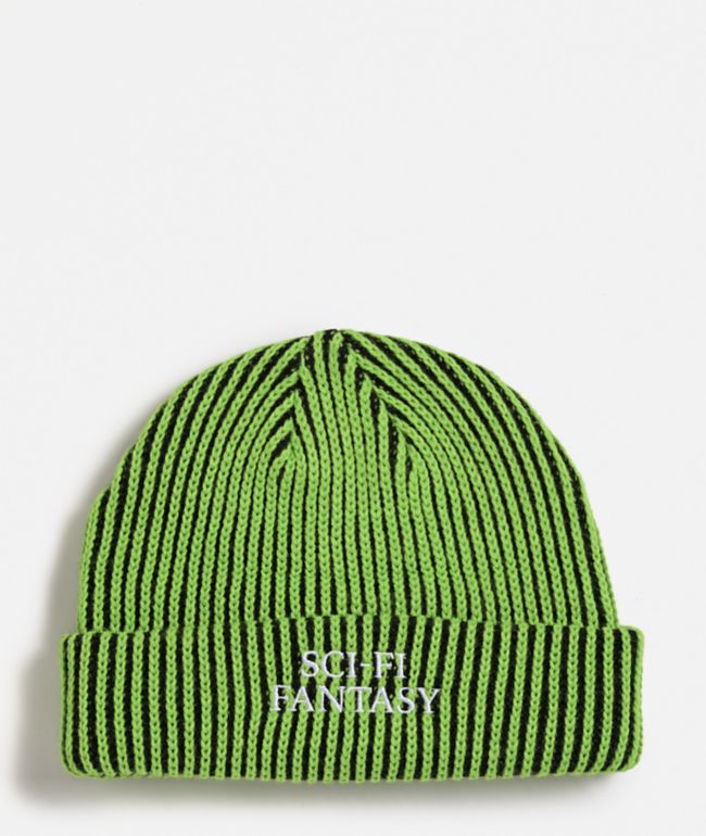 Sci-Fi Fantasy Logo Lime Green & Black Beanie - Sci-fi Fantasy