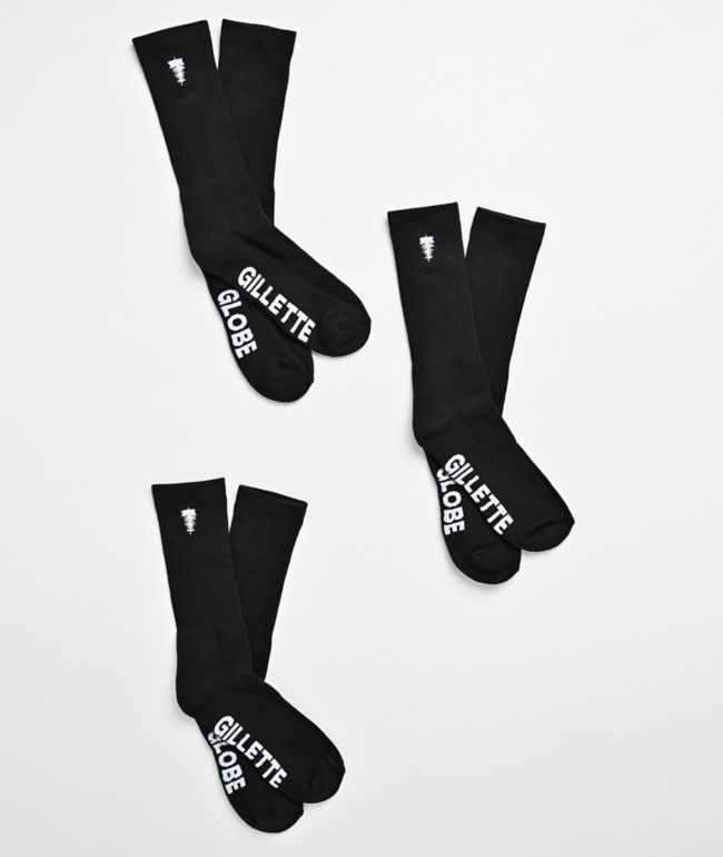 Globe Gillette 3 Pack Black Crew Socks - Globe