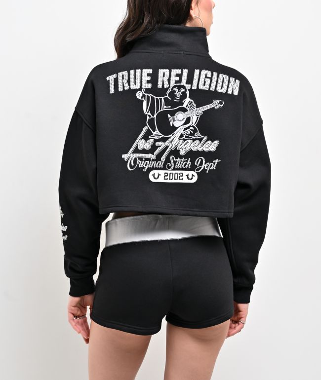 True Religion Crystal Black Half Zip Crop Hoodie - True Religion
