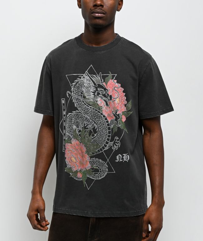 Ninth Hall Dragon Flower Stone Black Wash T-Shirt - Ninth Hall