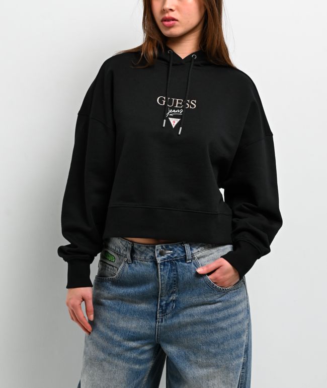 Guess Jeans Baker Black Boxy Crop Hoodie - Guess