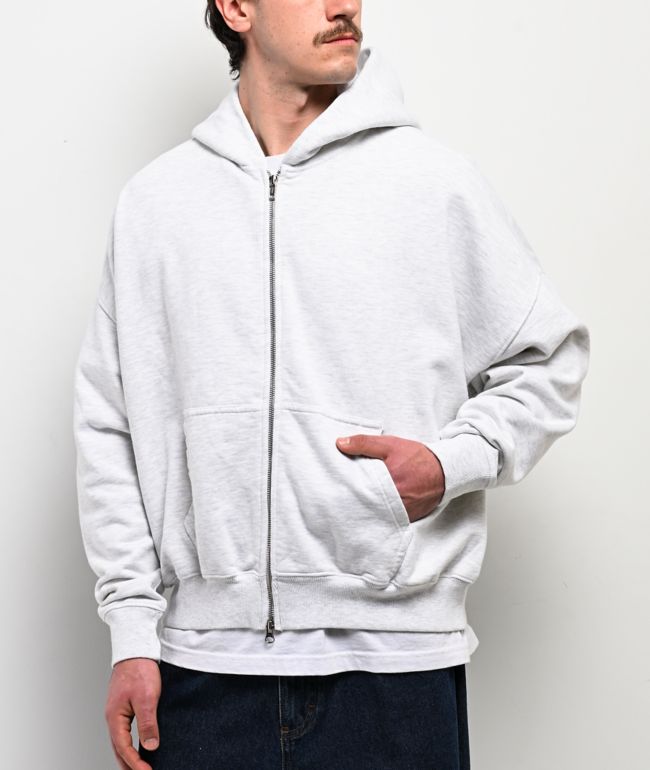 Shaka Wear Heather White Crop Zip Hoodie - Shaka Wear