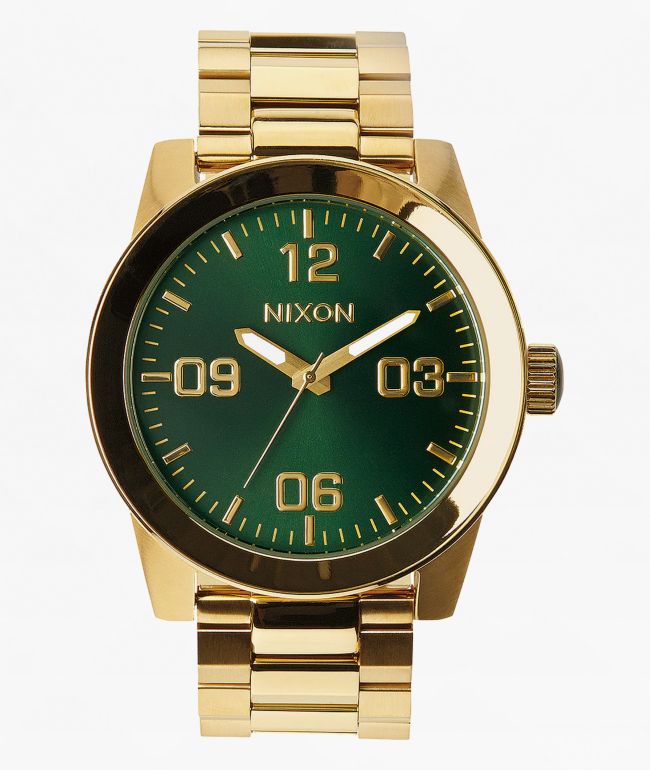 Nixon Corporal Stainless Steel Gold & Green Sunray Analog Watch - Nixon Watches