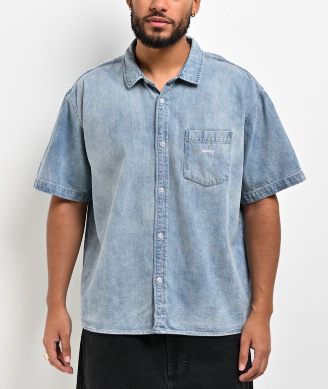 Obey Owens Bleached Indigo Denim Button Up Shirt - Obey