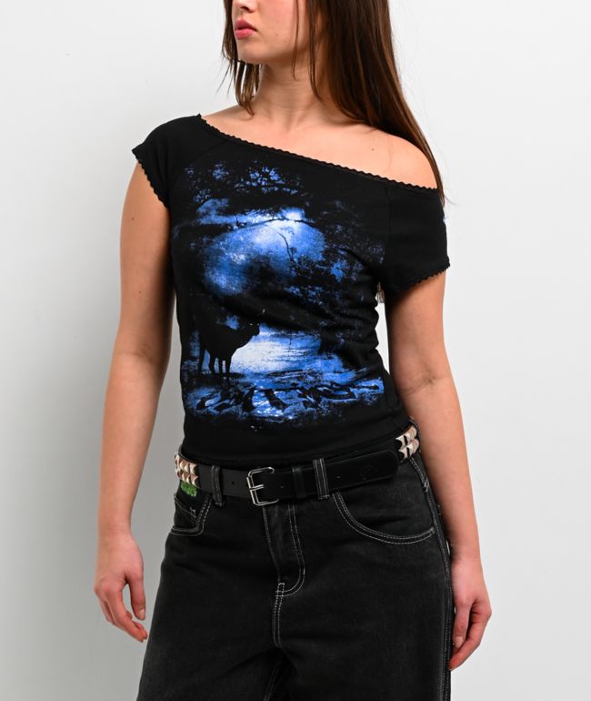Vitriol Bella Off Shoulder Black Crop T-Shirt - Vitriol