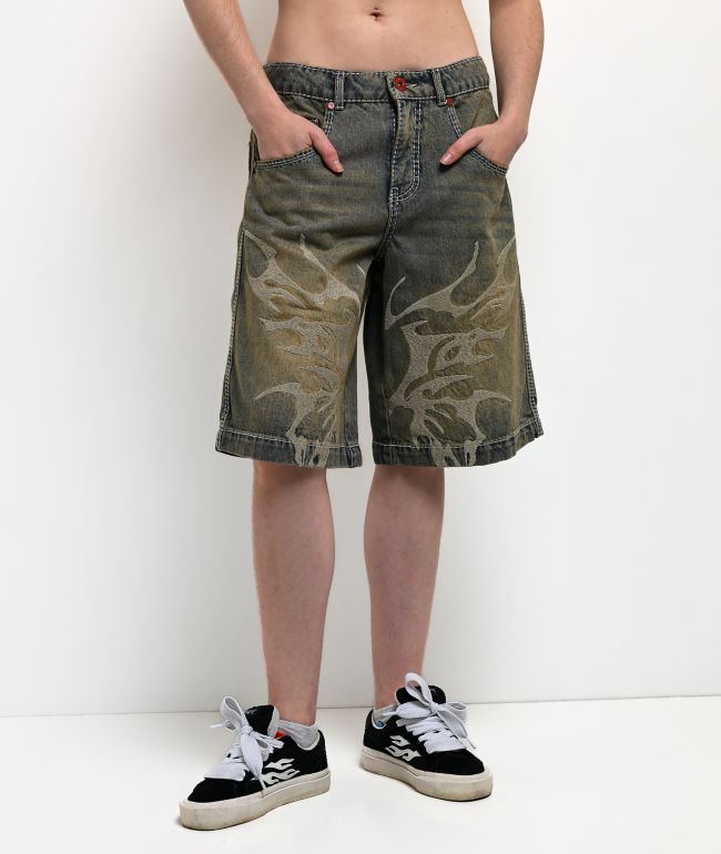 Vitriol Rowenna Butterfly Blue Wash Denim Shorts - Vitriol