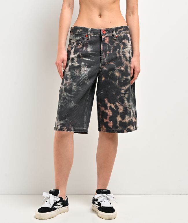 Vitriol Cindra Leopard Black Denim Shorts - Vitriol