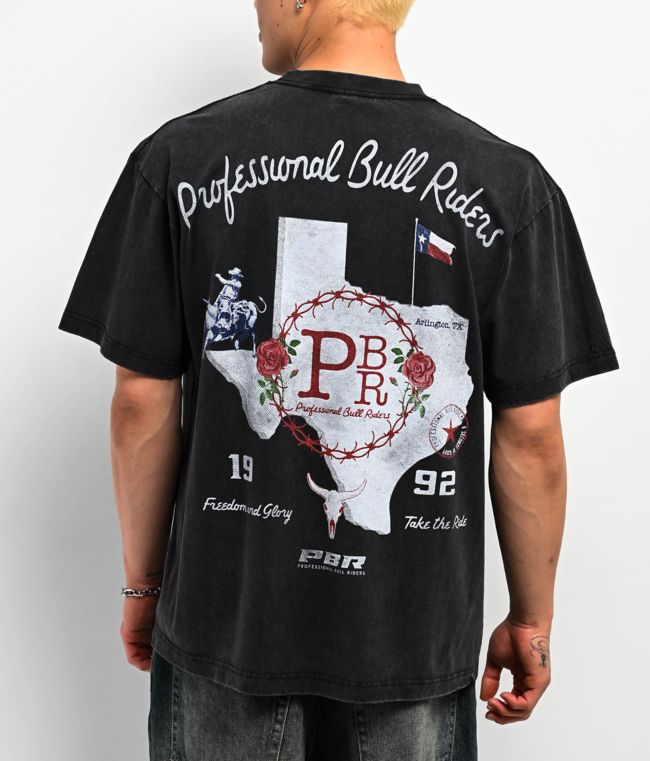 Professional Bull Riders Texan Roses Black Wash T-Shirt - PBR - Professional Bull Riders
