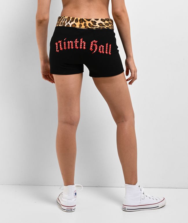Ninth Hall Jennifer Leopard Print & Black Foldover Shorts - Ninth Hall