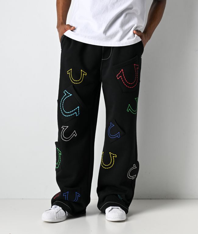 True Religion Horseshoe Big T Black Baggy Sweatpants - True Religion