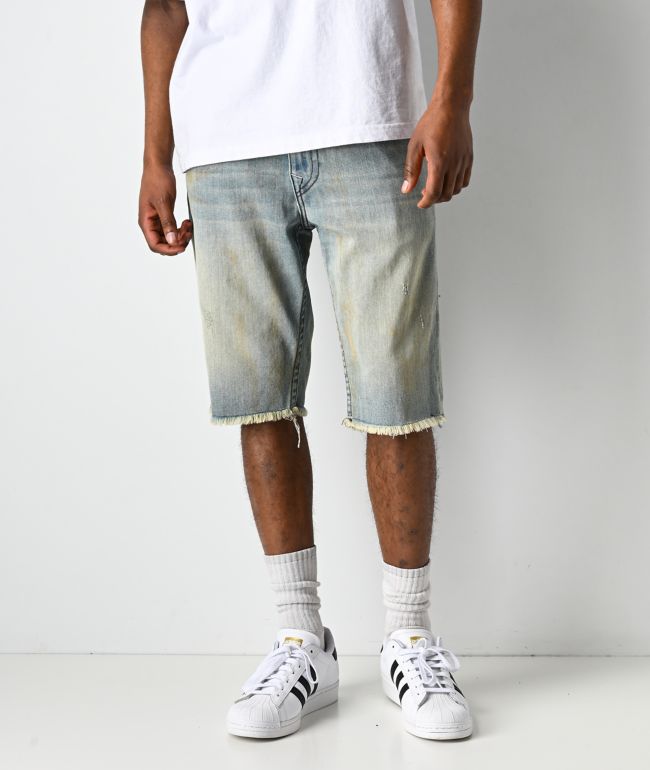True Religion Ricky Frayed Flap Rocky Point Blue Wash Denim Shorts - True Religion