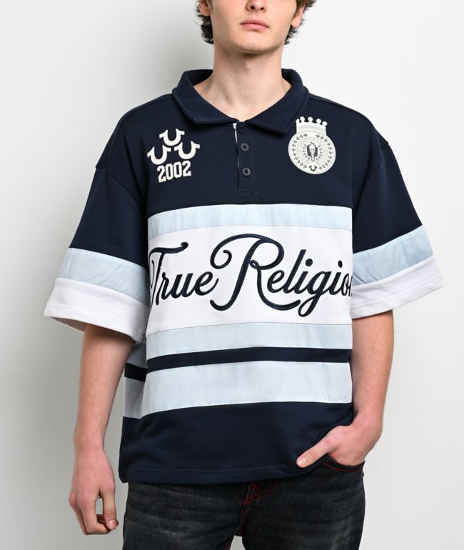 True Religion Rugby Navy, White & Sapphire Relaxed Polo Shirt | Zumiez