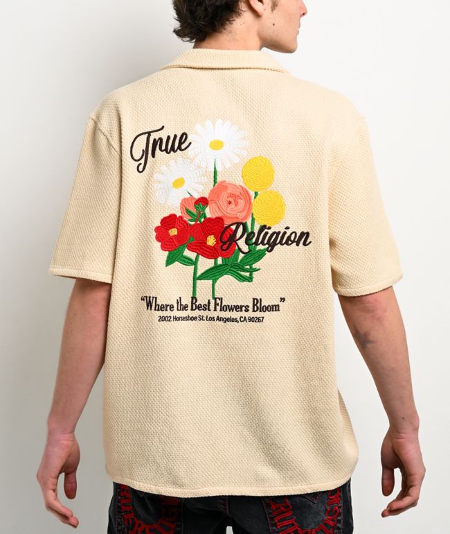 True Religion Blooms Knit Bleached Sand Camp Shirt - True Religion