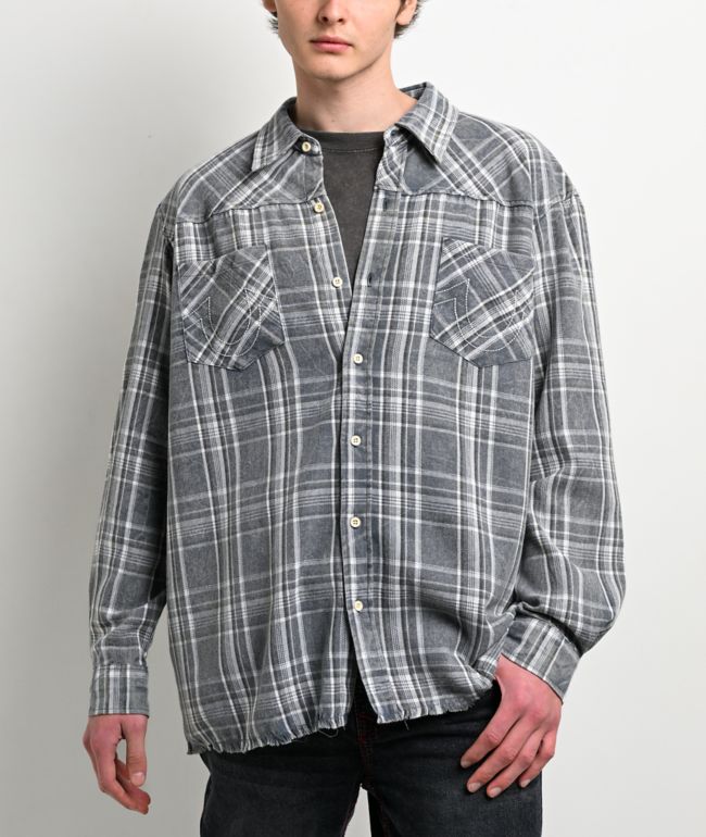 True Religion Bleached Horseshoe Plaid Cobalt Wash Flannel Shirt - True Religion