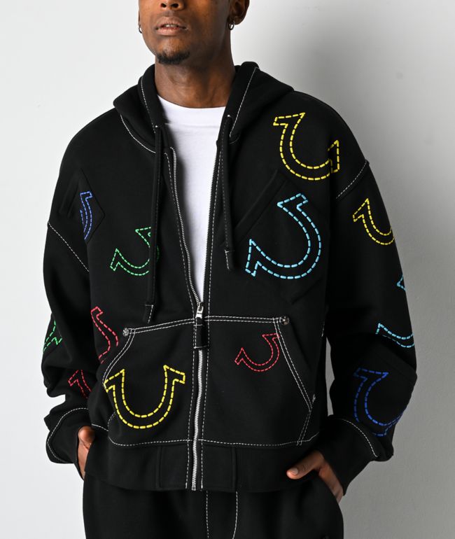 True Religion Horseshoe Big T Black Zip Hoodie - True Religion