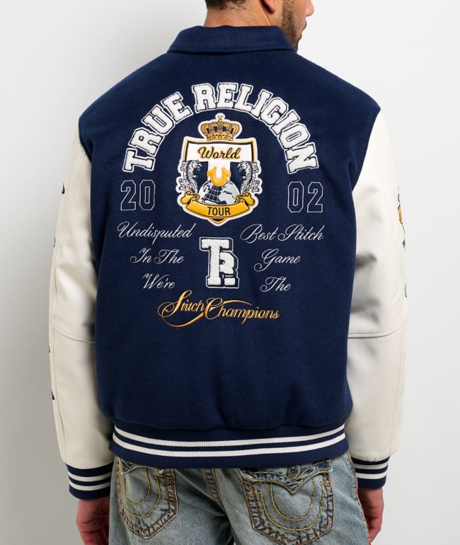 True Religion Crest Wool Nation Navy Blue Varsity Jacket - True Religion