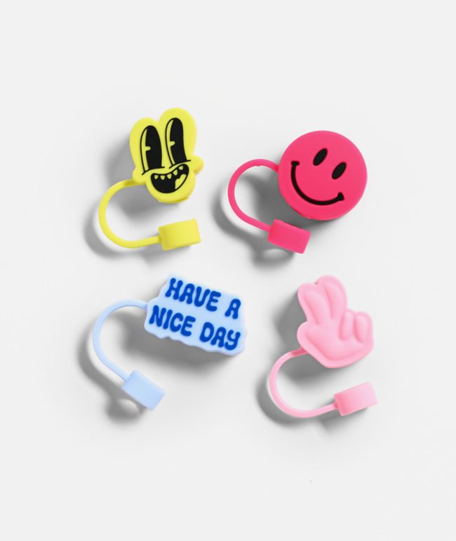 Smiles & Peace 4-Pack Straw Toppers - CharCharms