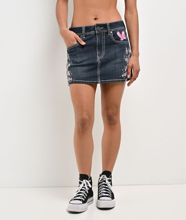 Ninth Hall Alyssia Cherry Blossom Blue Wash Mini Skirt - Ninth Hall