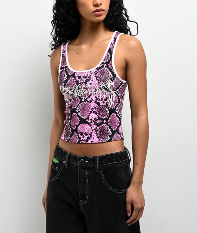 Lurking Class by Sketchy Tank Python Pink Crop Tank Top - Lurking Class by Sketchy Tank