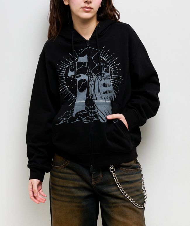 Lurking Class by Sketchy Tank Rock Of Ages Black Crop Zip Hoodie - Lurking Class by Sketchy Tank
