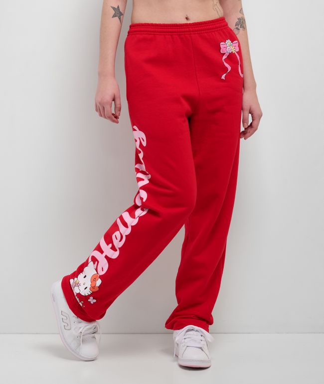 Hello Kitty® & Friends | A.LAB Hello Kitty Pink Ribbon Red Sweatpants - Hello Kitty And Friends