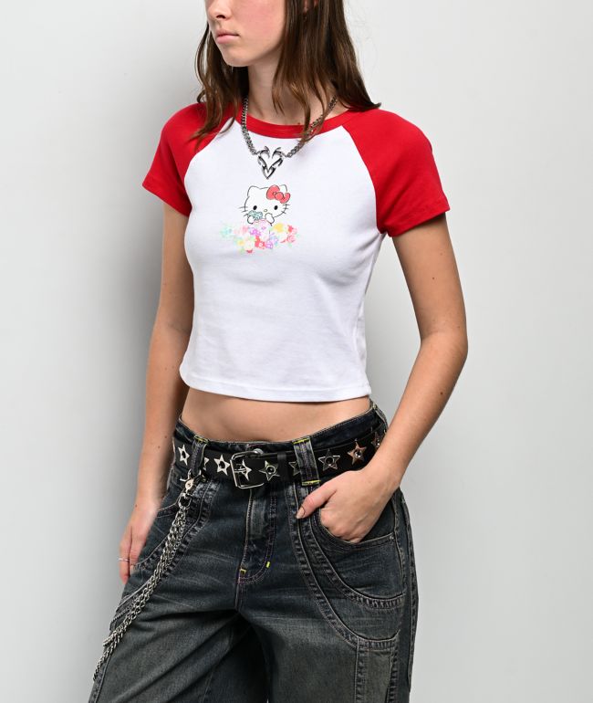 Hello Kitty® & Friends | A.LAB Hello Kitty Pink Ribbon White & Red Crop T-Shirt - Hello Kitty And Friends