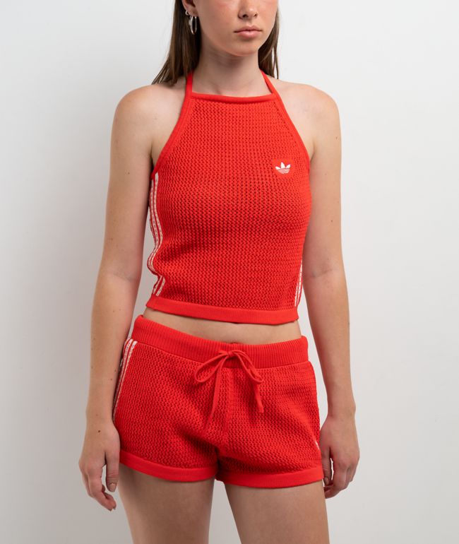 adidas Knitted Crochet Semi Lucid Red Halter Top - adidas
