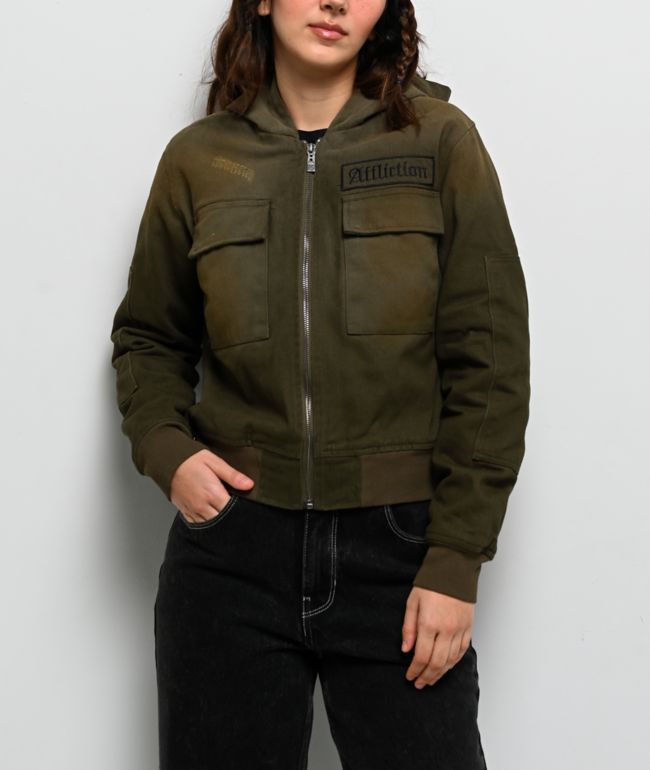 Affliction Wrecking Ball Olive Green Hooded Canvas Jacket - Affliction