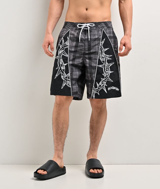 Empyre Thorn Grey Plaid & Black Board Shorts - Empyre