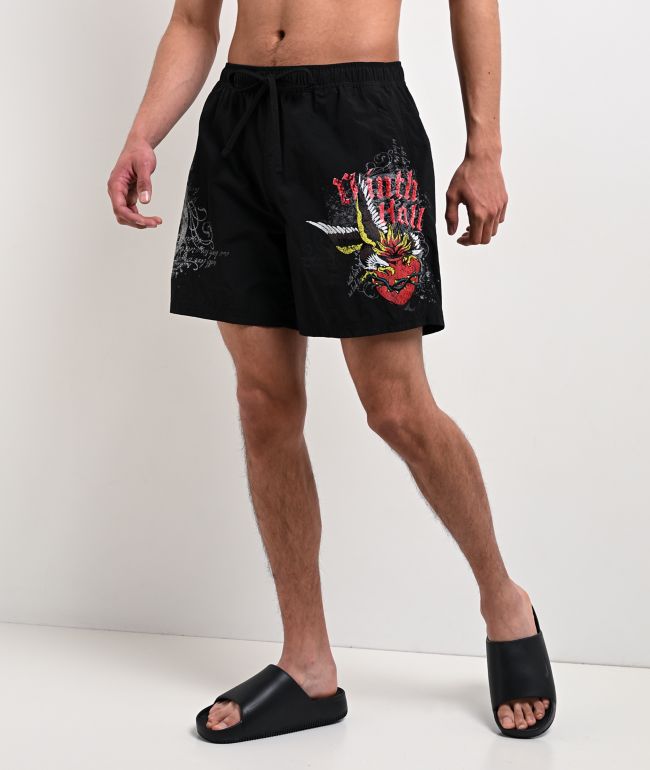 Ninth Hall Sacred Feather Black Board Shorts - Ninth Hall