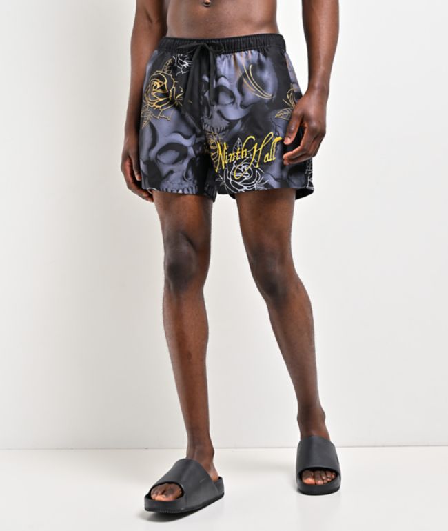 Ninth Hall Skull Crosses Black Board Shorts - Ninth Hall