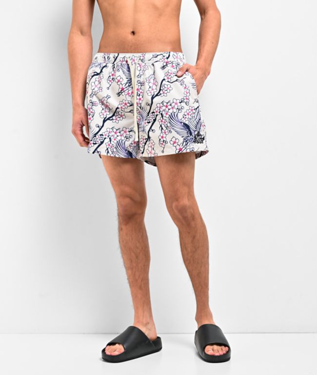 Ninth Hall Blossom Crane White Board Shorts - Ninth Hall