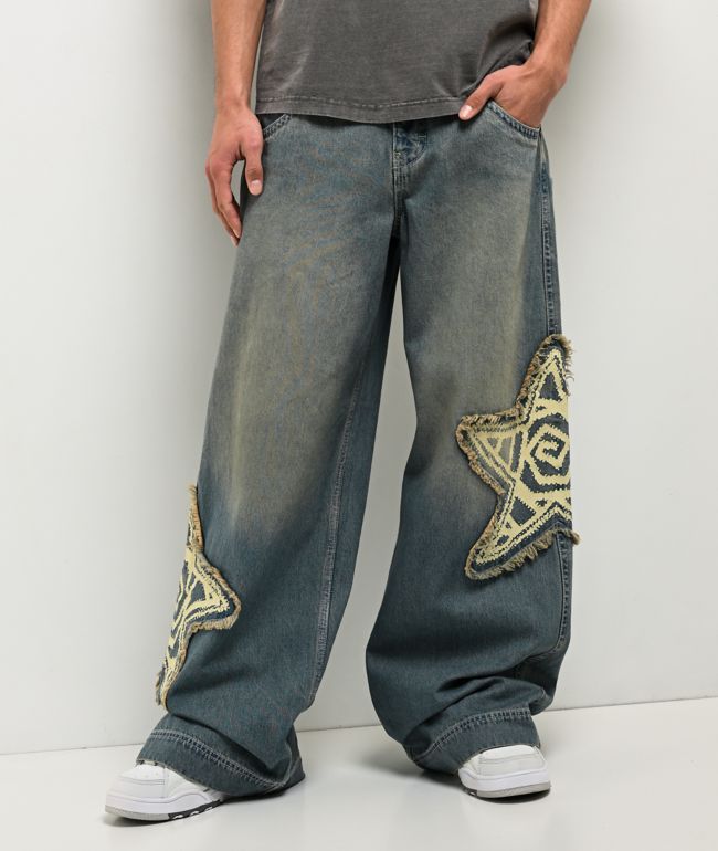 A.LAB Mega Star Patch Medium Blue Wash Jeans - A.LAB