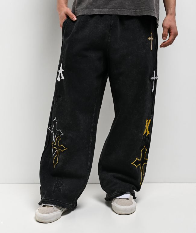 Ninth Hall Crosses Black Wash Baggy Sweatpants - Ninth Hall