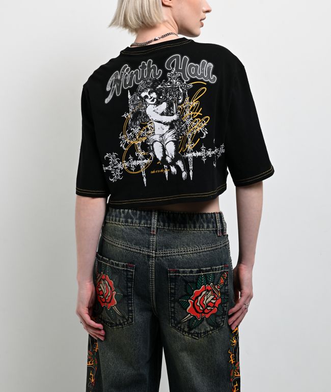 Ninth Hall Olivia Black & Yellow Boxy Crop T-Shirt | Zumiez